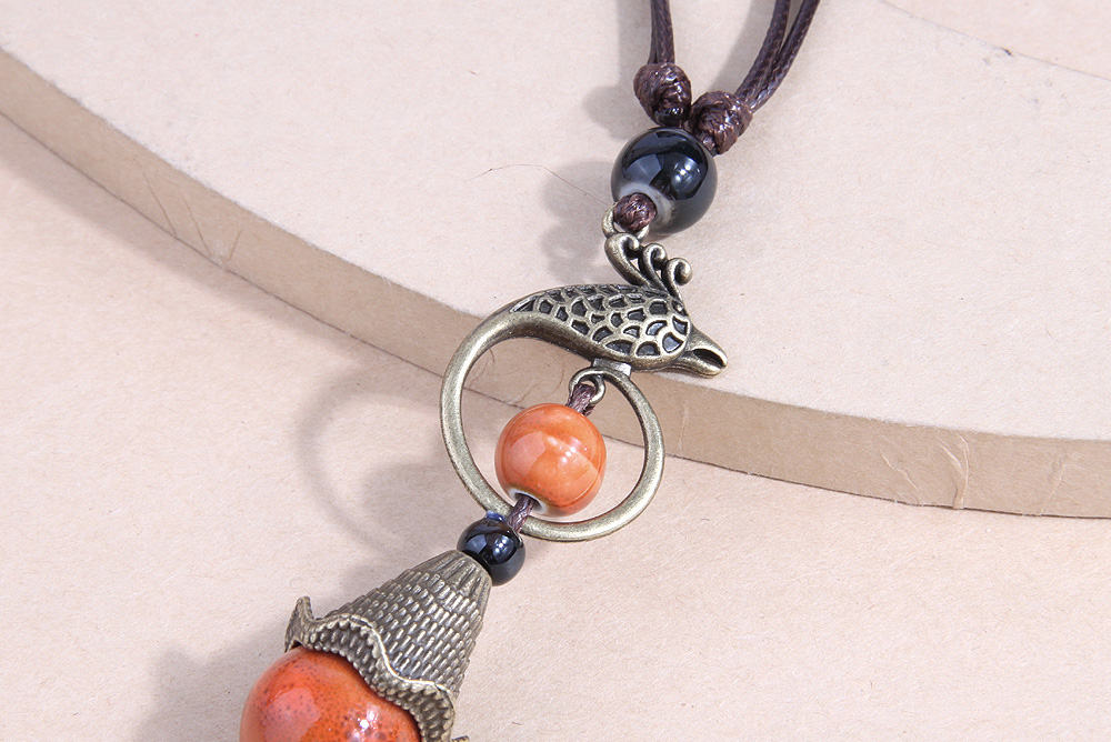 Fashion Orange Ceramic Phoenix Drop Bead Rope Necklace,Pendants