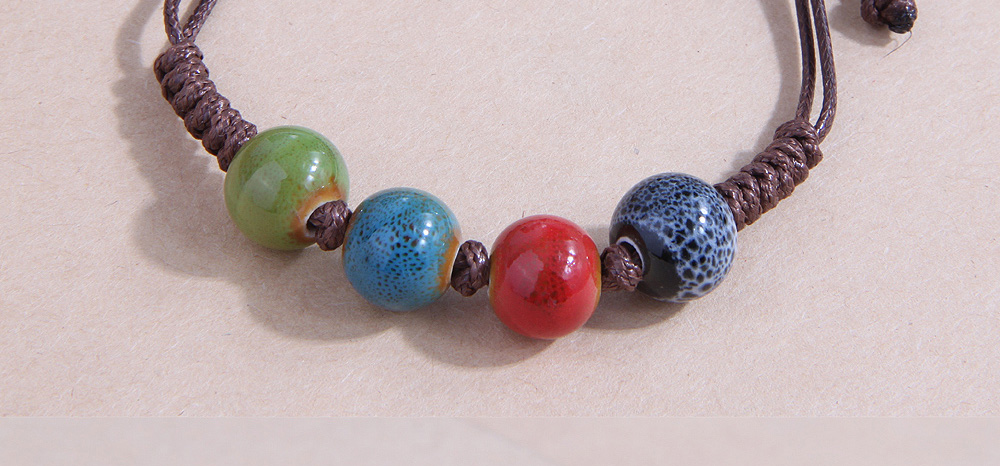 Fashion Brown Colorful Ball Beads Ceramic Beaded Rope Braided Bracelet,Fashion Bracelets