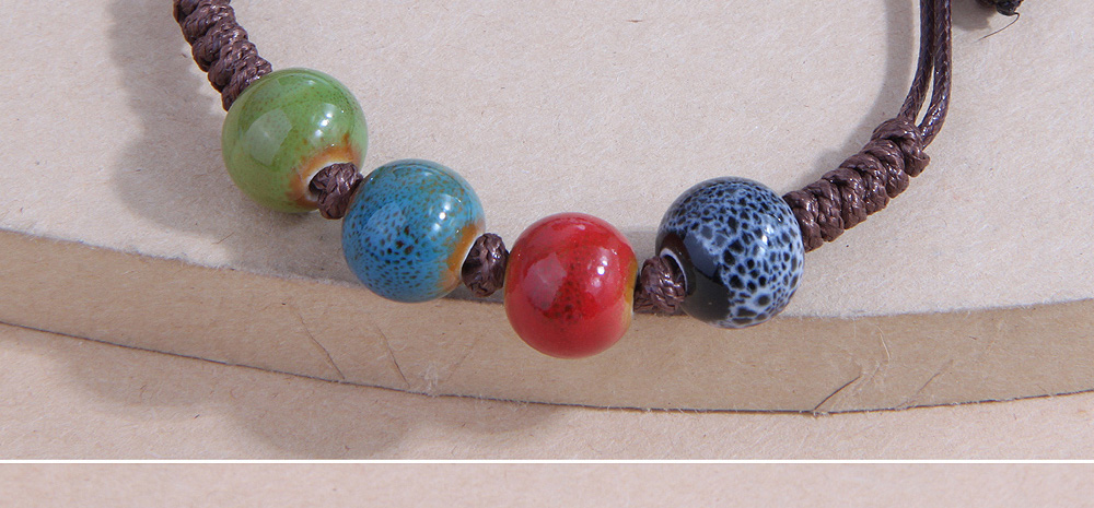 Fashion Brown Colorful Ball Beads Ceramic Beaded Rope Braided Bracelet,Fashion Bracelets