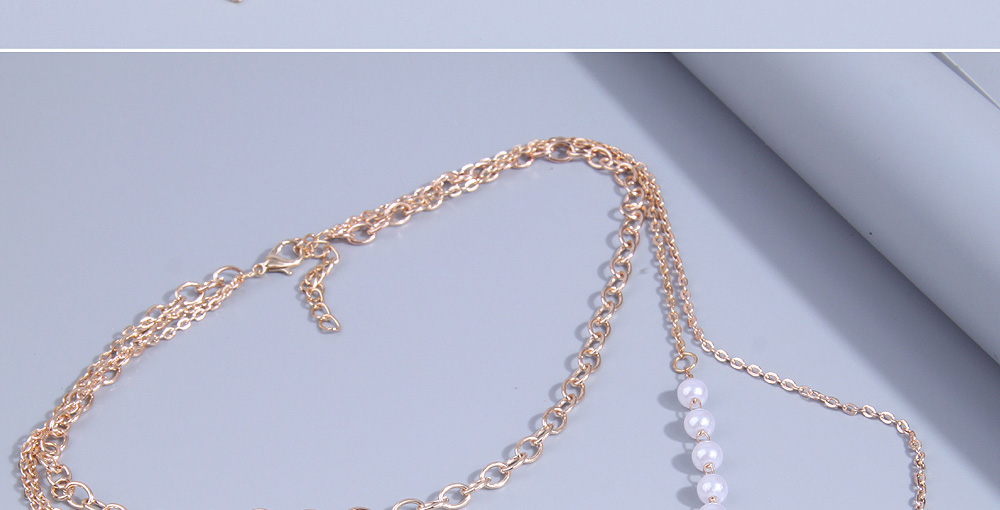 Fashion Gold Alloy Pearl Stitching Chain Starfish Multilayer Necklace,Multi Strand Necklaces