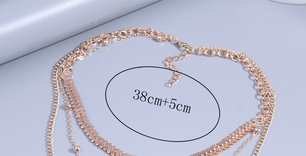 Fashion Gold Alloy Portrait Coin Wheat Ear Chain Multilayer Necklace,Multi Strand Necklaces
