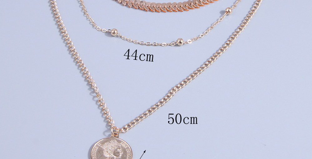 Fashion Gold Alloy Portrait Coin Wheat Ear Chain Multilayer Necklace,Multi Strand Necklaces