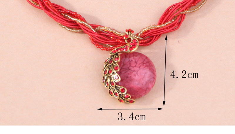 Fashion Red Alloy Inlaid Porcupine Geometric Necklace,Pendants