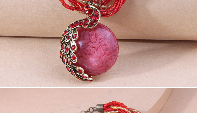 Fashion Red Alloy Inlaid Porcupine Geometric Necklace,Pendants