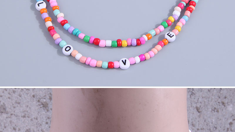 Fashion Color Colorful Rice Beads Beaded Letter Double Necklace,Multi Strand Necklaces