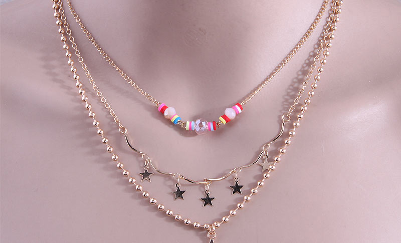 Fashion Gold Alloy Star Tassel Geometric Layered Necklace,Multi Strand Necklaces