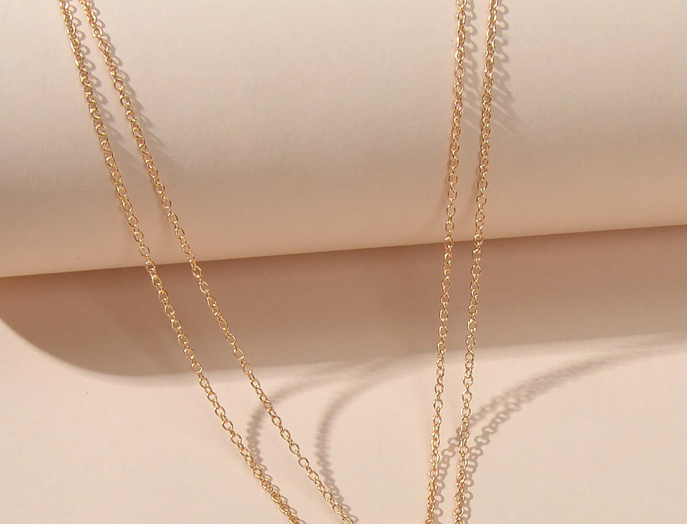 Fashion Gold Alloy Diamond Heart Crescent Double Layer Necklace,Multi Strand Necklaces