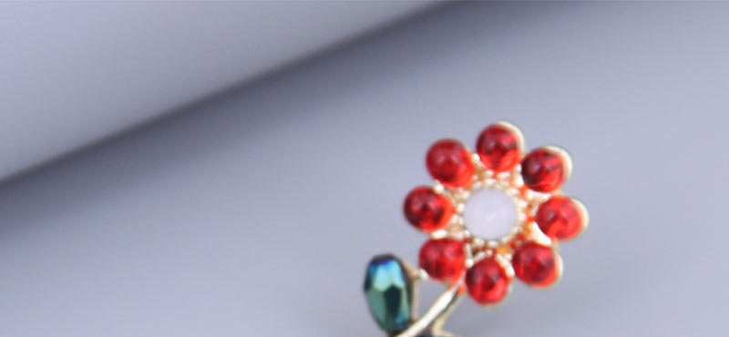 Fashion Red Alloy Diamond Sunflower Stud Earrings,Stud Earrings