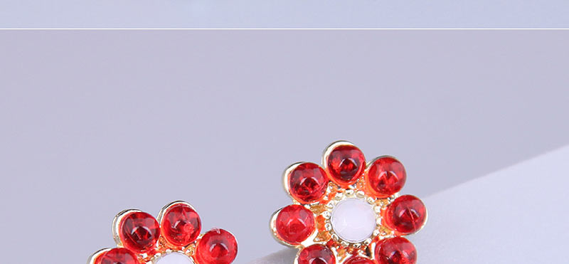 Fashion Red Alloy Diamond Sunflower Stud Earrings,Stud Earrings