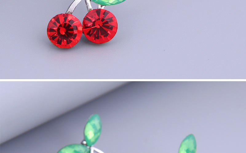 Fashion Gold Alloy Diamond Green Leaf Cherry Stud Earrings,Stud Earrings