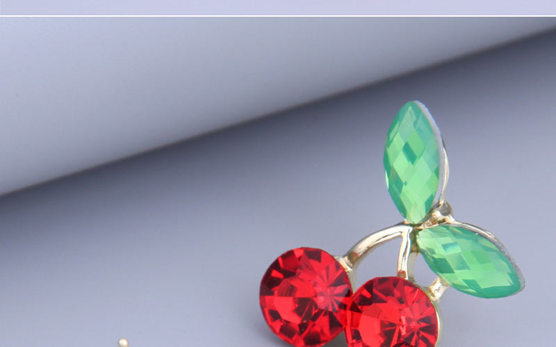 Fashion Gold Alloy Diamond Green Leaf Cherry Stud Earrings,Stud Earrings