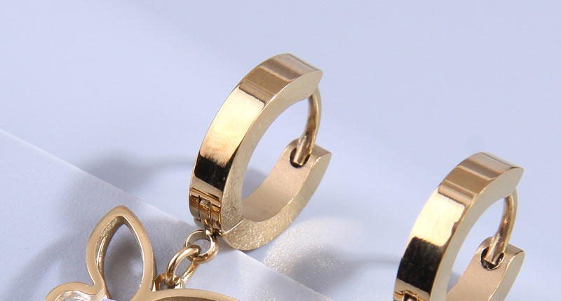 Fashion Gold Titanium Steel Inlaid Zirconium Hollow Butterfly Stud Earrings,Earrings