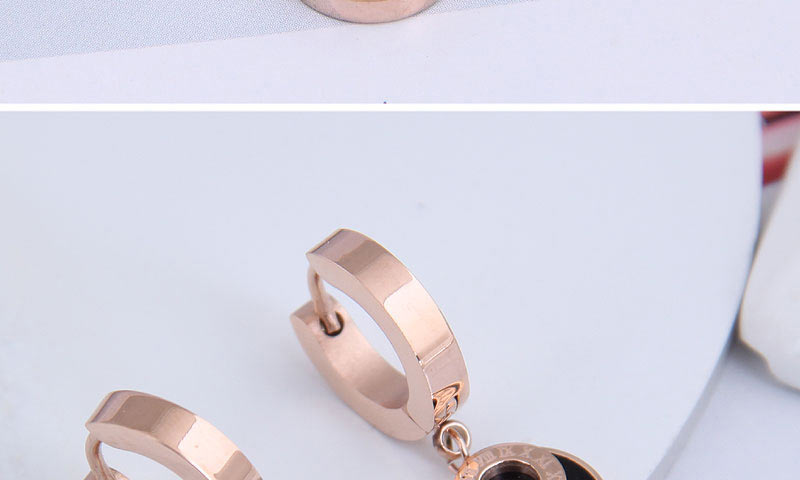 Fashion Rose Gold Titanium Round Number Earrings,Earrings