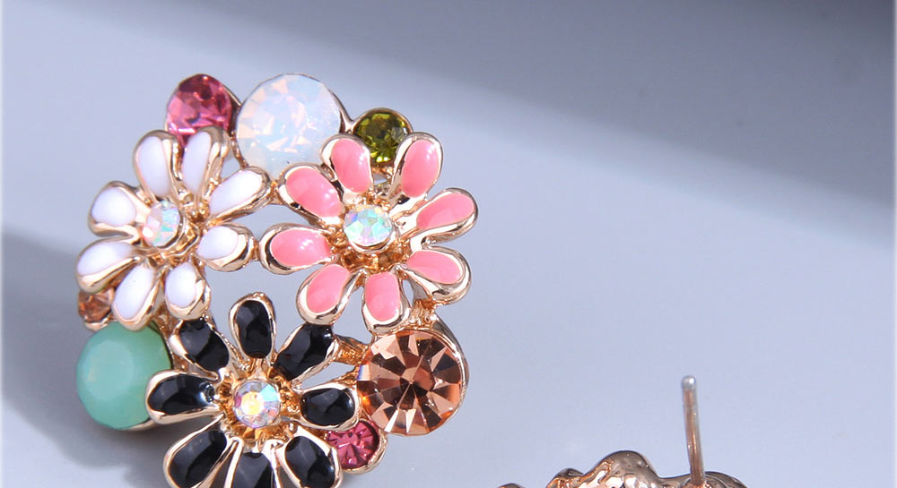 Fashion Flowers Alloy Diamond Flower Stud Earrings,Stud Earrings