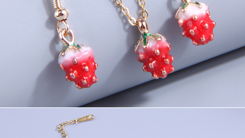 Fashion Gold Pure Copper Drop Oil Strawberry Earrings Necklace Set,Jewelry Set
