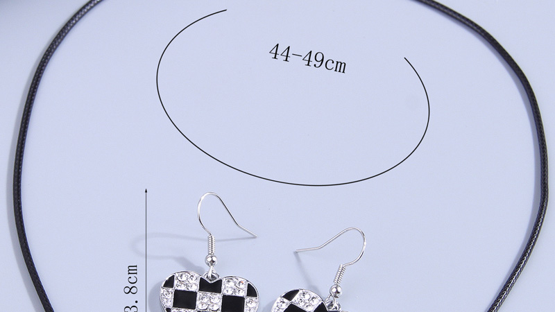 Fashion Black Brass Diamond Check Heart Earrings Necklace Set,Jewelry Set