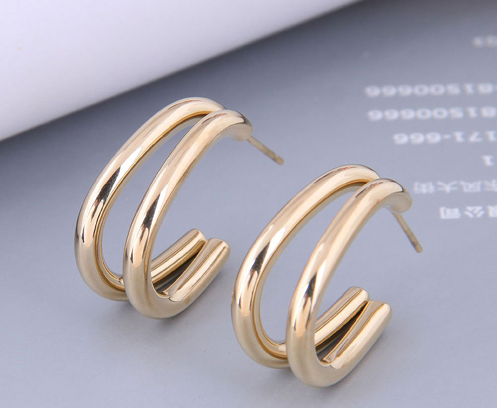 Fashion Gold Titanium Steel Smooth Double Layer Stud Earrings,Earrings