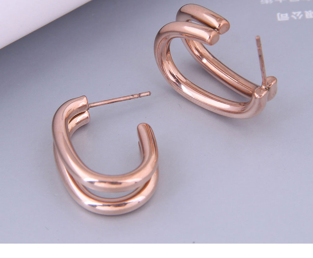 Fashion Gold Titanium Steel Smooth Double Layer Stud Earrings,Earrings