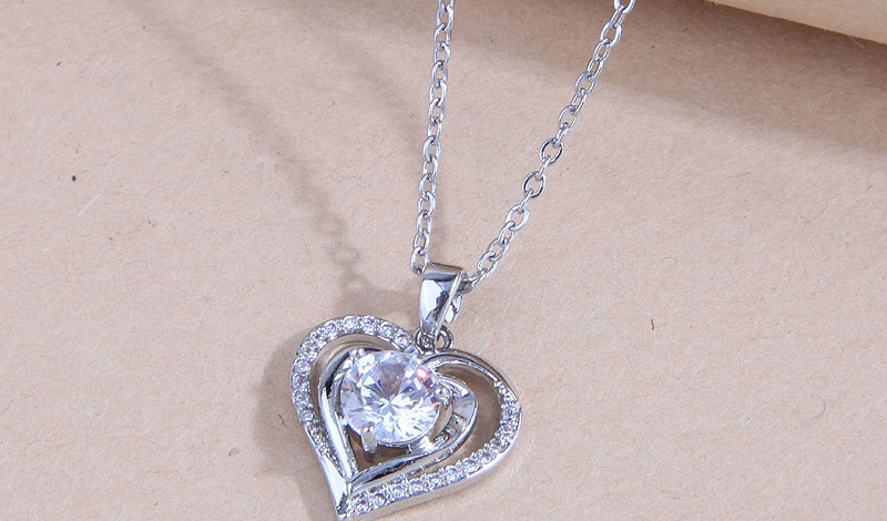 Fashion Silver Bronze Zirconium Heart Necklace,Necklaces