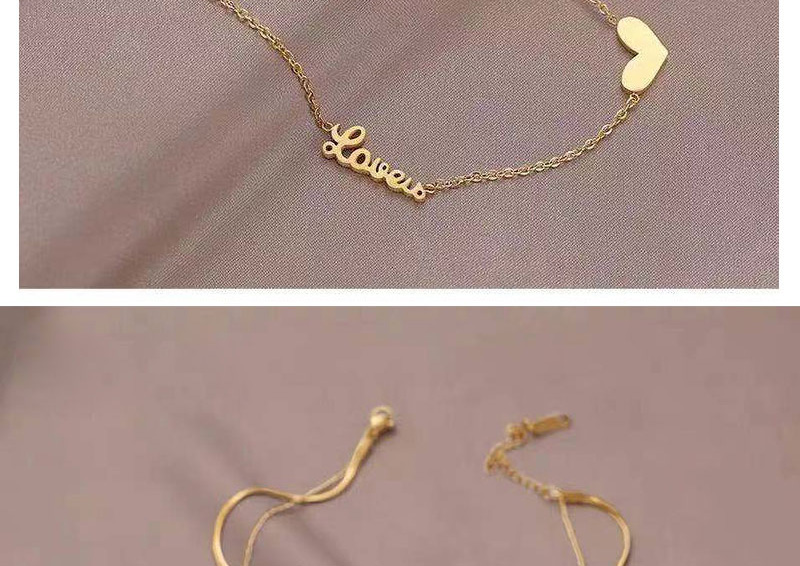 Fashion Gold Titanium Steel Snake Bone Chain Love Double Necklace,Necklaces