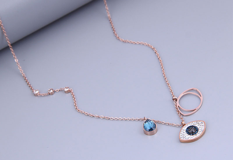 Fashion Rose Gold Titanium Steel Set With Zirconium Eye Necklace,Necklaces