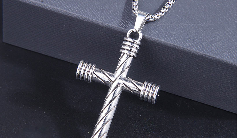Fashion Silver Titanium Steel Geometric Cross Necklace,Necklaces