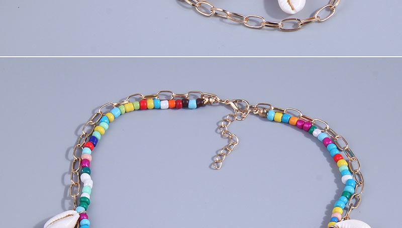 Fashion Color-2 Colorful Rice Beads Beaded Shell Chain Double Layer Necklace,Multi Strand Necklaces