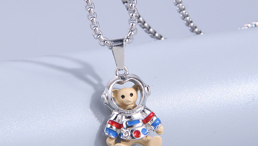 Fashion Silver Titanium Steel Geometric Astronaut Bear Necklace,Necklaces