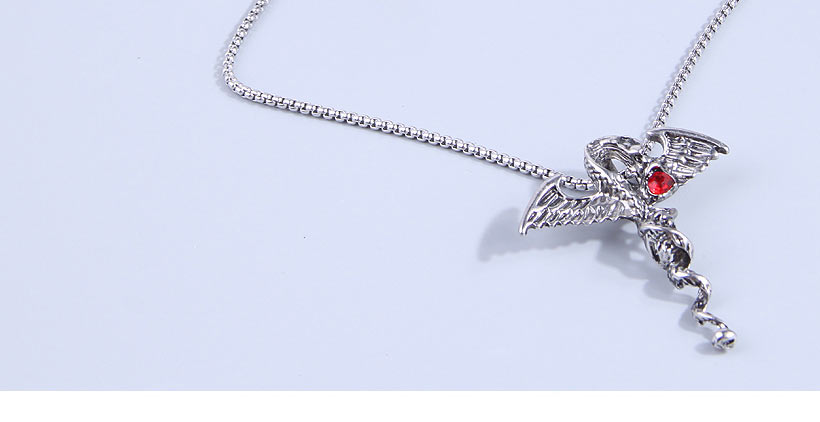 Fashion Silver Titanium Geometric Serpent Wings Necklace With Diamonds,Necklaces