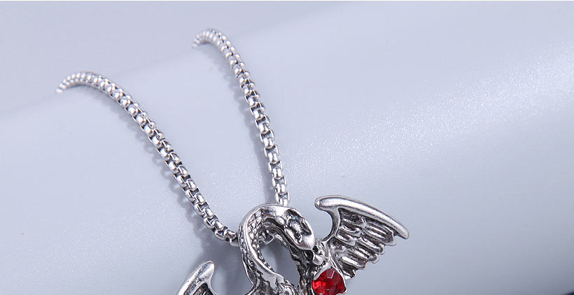 Fashion Silver Titanium Geometric Serpent Wings Necklace With Diamonds,Necklaces