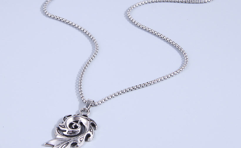 Fashion Silver Titanium Steel Geometric Flame Necklace,Necklaces