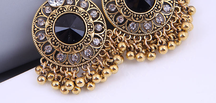 Fashion Gold Alloy Diamond Geometric Fringe Round Stud Earrings,Stud Earrings