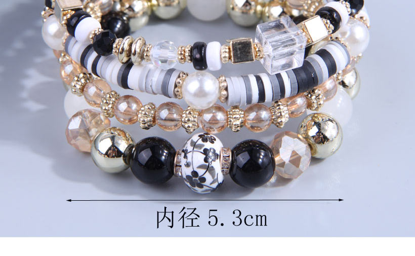 Fashion Black Alloy Terracotta Crystal Beaded Multi-layer Bracelet,Beaded Bracelet