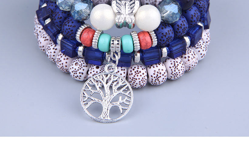Fashion Blue Alloy Geometric Beaded Tree Of Life Multilayer Bracelet,Fashion Bracelets