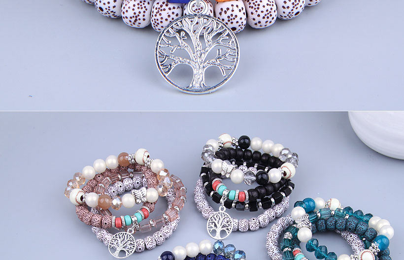 Fashion White Alloy Geometric Beaded Tree Of Life Multilayer Bracelet,Fashion Bracelets
