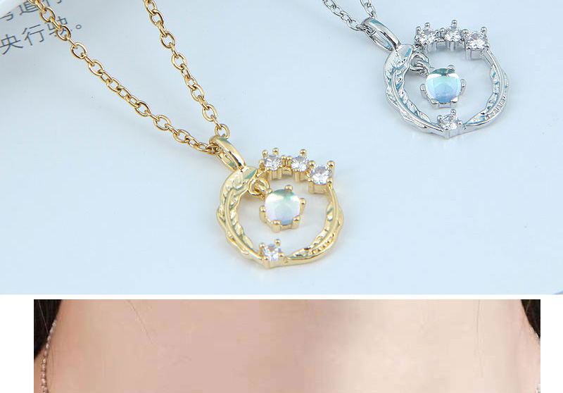 Fashion Silver Alloy Diamond Geometric Leaf Circle Necklace,Pendants