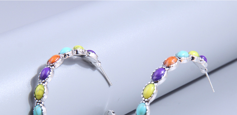 Fashion Color Metal Inlaid Loose C-shaped Earrings,Hoop Earrings