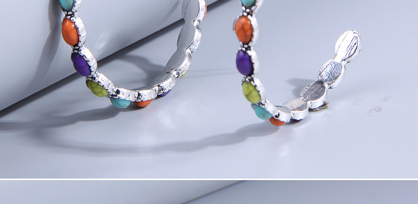 Fashion Color Metal Inlaid Loose C-shaped Earrings,Hoop Earrings