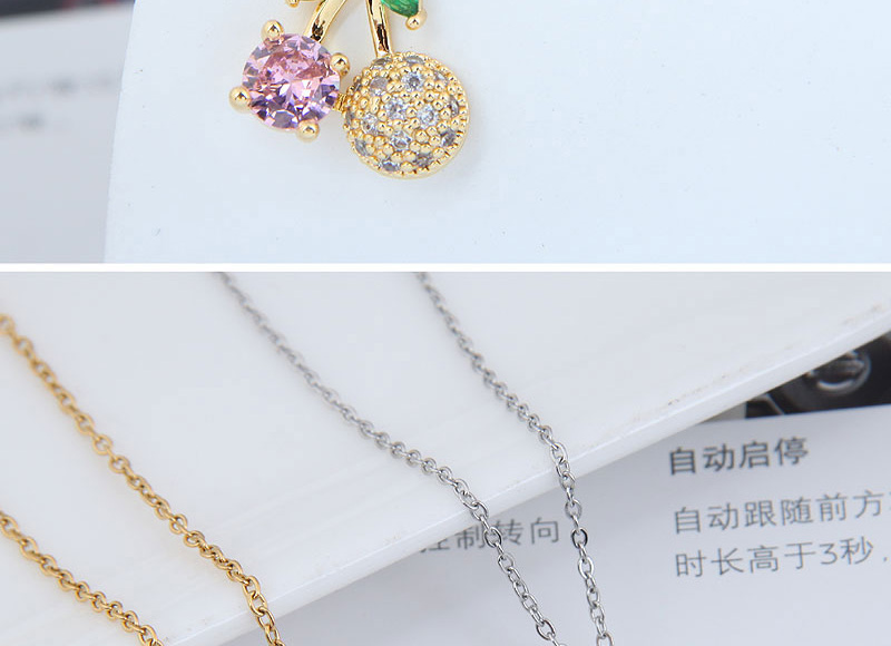 Fashion Gold Brass And Diamond Cherry Necklace,Necklaces
