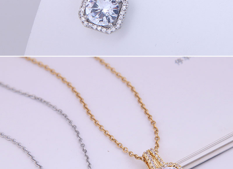 Fashion Gold Brass Set Square Zirconium Necklace,Necklaces