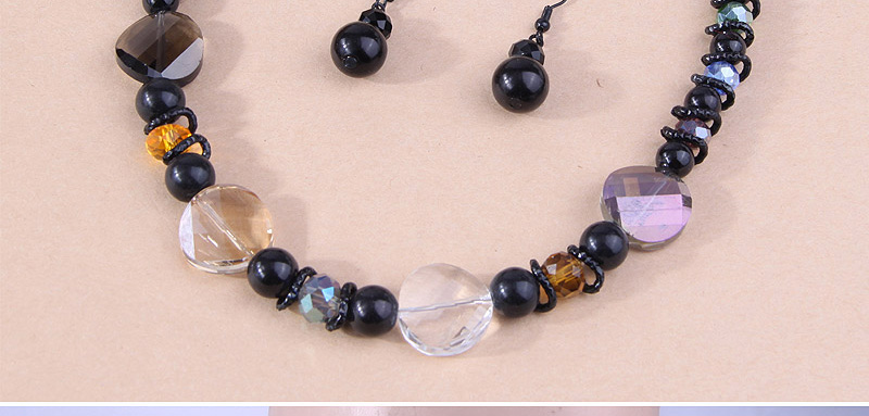 Fashion Black Alloy Geometric Crystal Beads Beaded Necklace And Earrings Set,Jewelry Sets