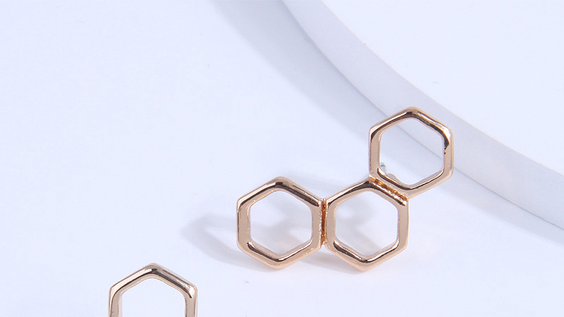 Fashion Gold Metal Hexagon Stud Earrings,Stud Earrings