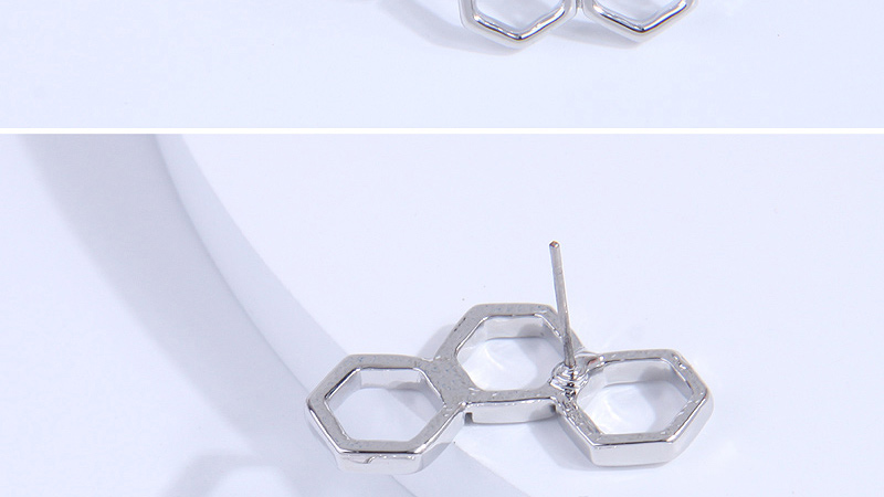 Fashion Silver Metal Hexagon Stud Earrings,Stud Earrings