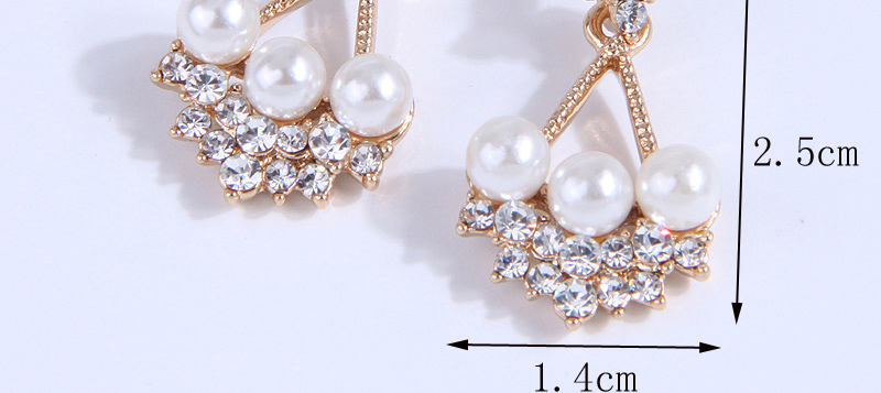 Fashion Gold Alloy Diamond And Pearl Drop Earrings,Drop Earrings
