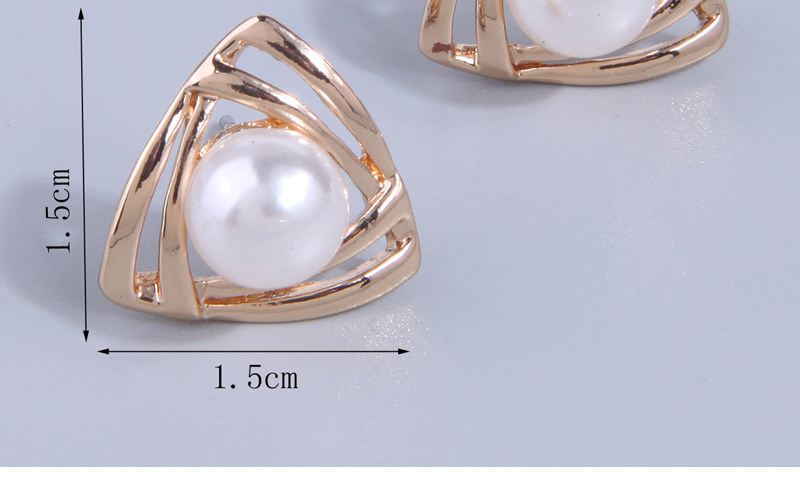 Fashion Gold Alloy Set Pearl Triangle Stud Earrings,Stud Earrings
