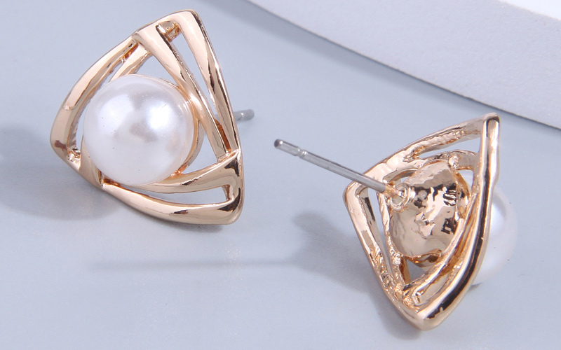 Fashion Gold Alloy Set Pearl Triangle Stud Earrings,Stud Earrings