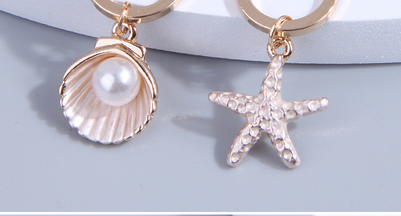 Fashion Gold Alloy Diamond Starfish Shell Asymmetric Drop Earrings,Drop Earrings