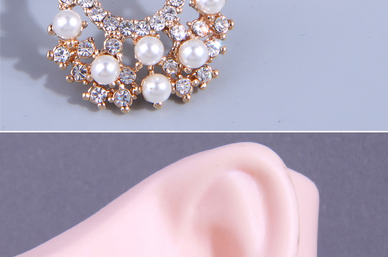 Fashion Gold Alloy Diamond And Pearl Geometric Drop Earrings,Drop Earrings