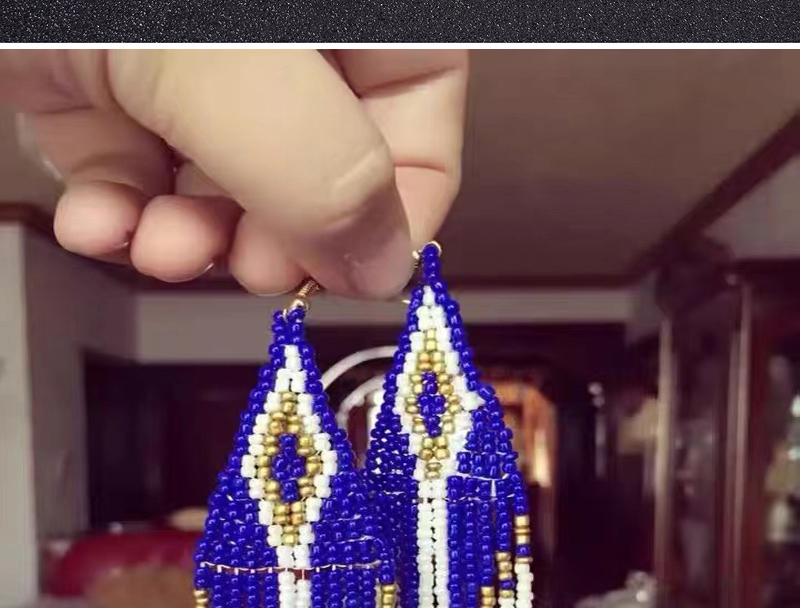 Fashion Blue Geometric Bead Tassel Earrings,Drop Earrings