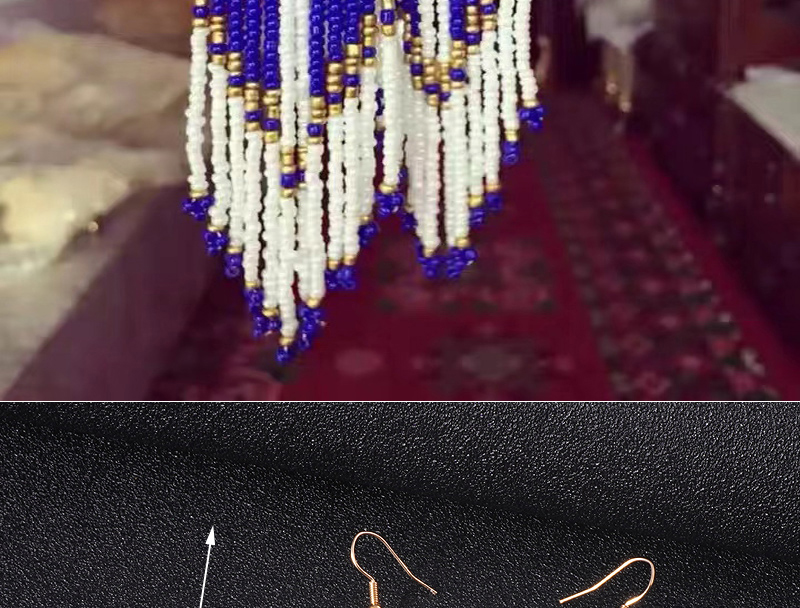 Fashion Blue Geometric Bead Tassel Earrings,Drop Earrings